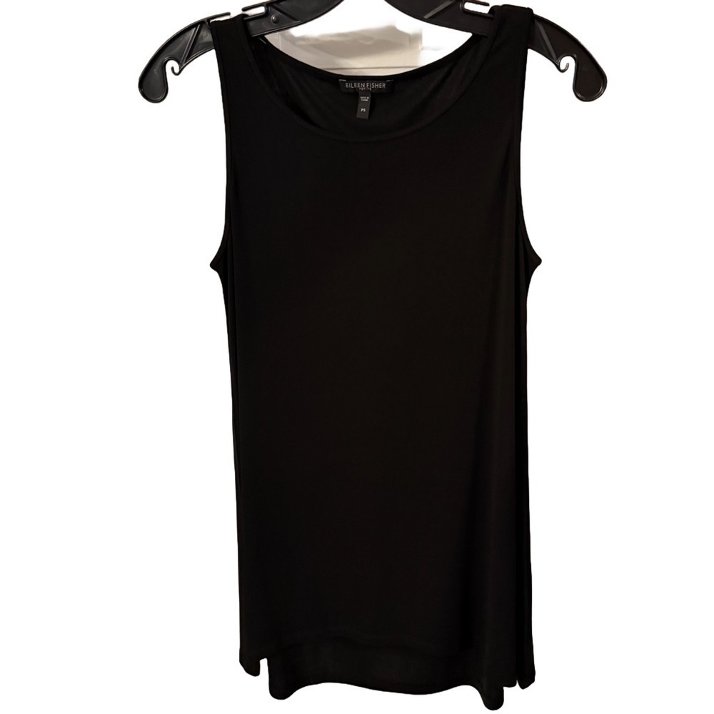 Eileen Fisher Stretch Silk Jersey Scoop Neck Top Black Size SP Luxury Minimalist
